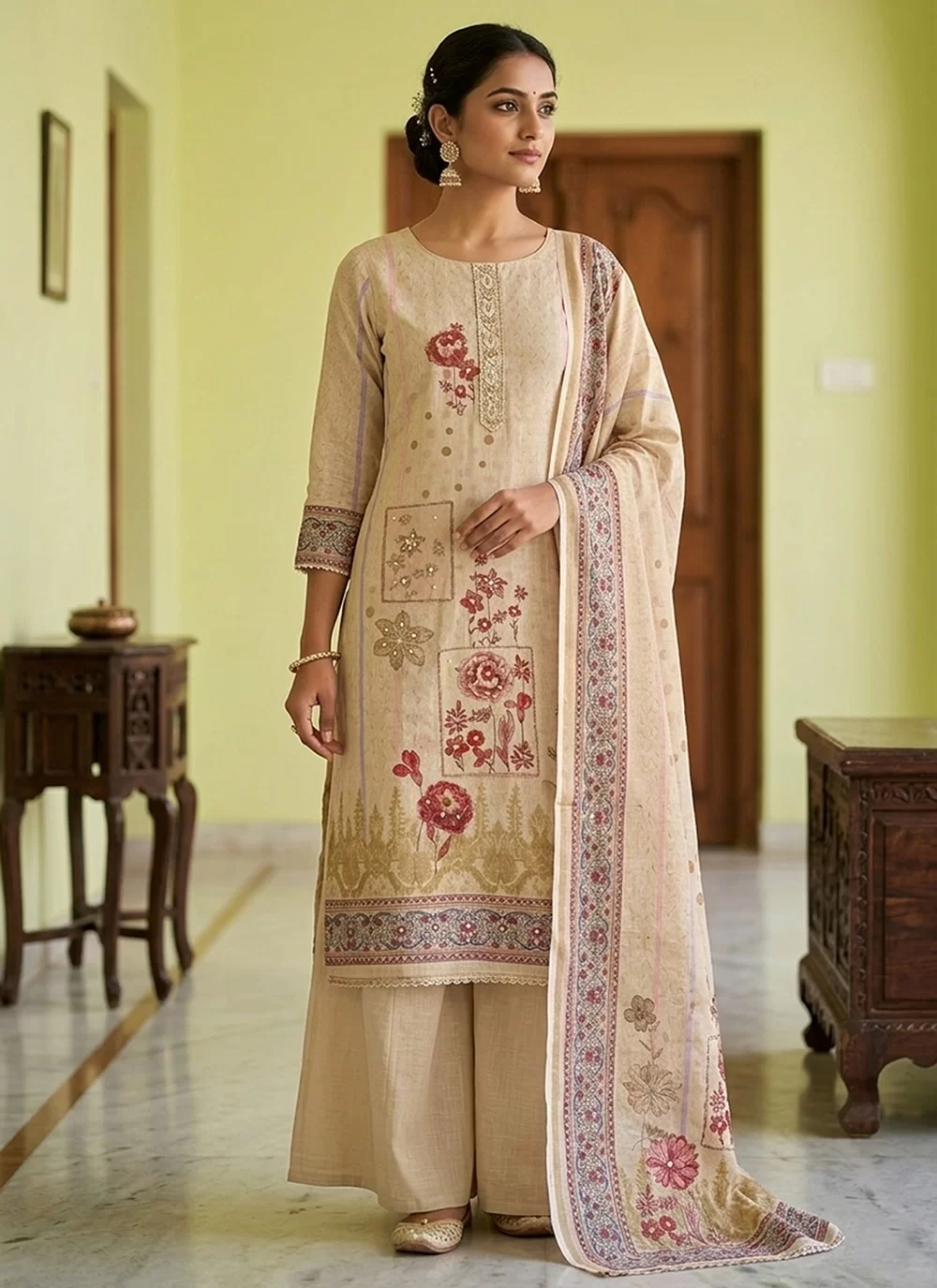 Mesmerizing Beige Cotton Salwar Suit